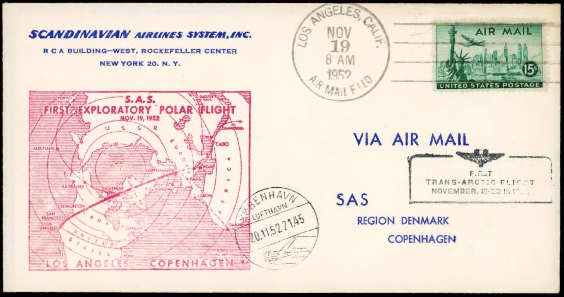 SAS - Los Angeles - Copenhagen - First Trans-Arctic Flight - 19.11.1952